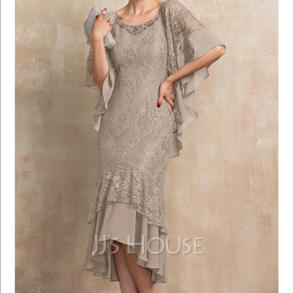 Trumpet/Mermaid Neck Asymmetrical Chiffon Lace